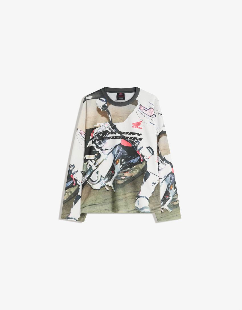 გრძელმკლავიანი მაისური BMX Honda ბადისებრი პრინტით-მრავალფერი