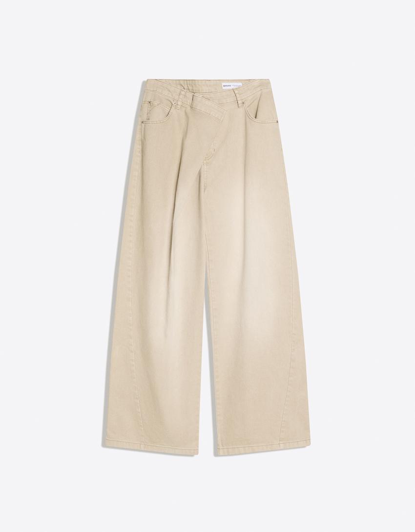 Barrel fit pantolon-Bej