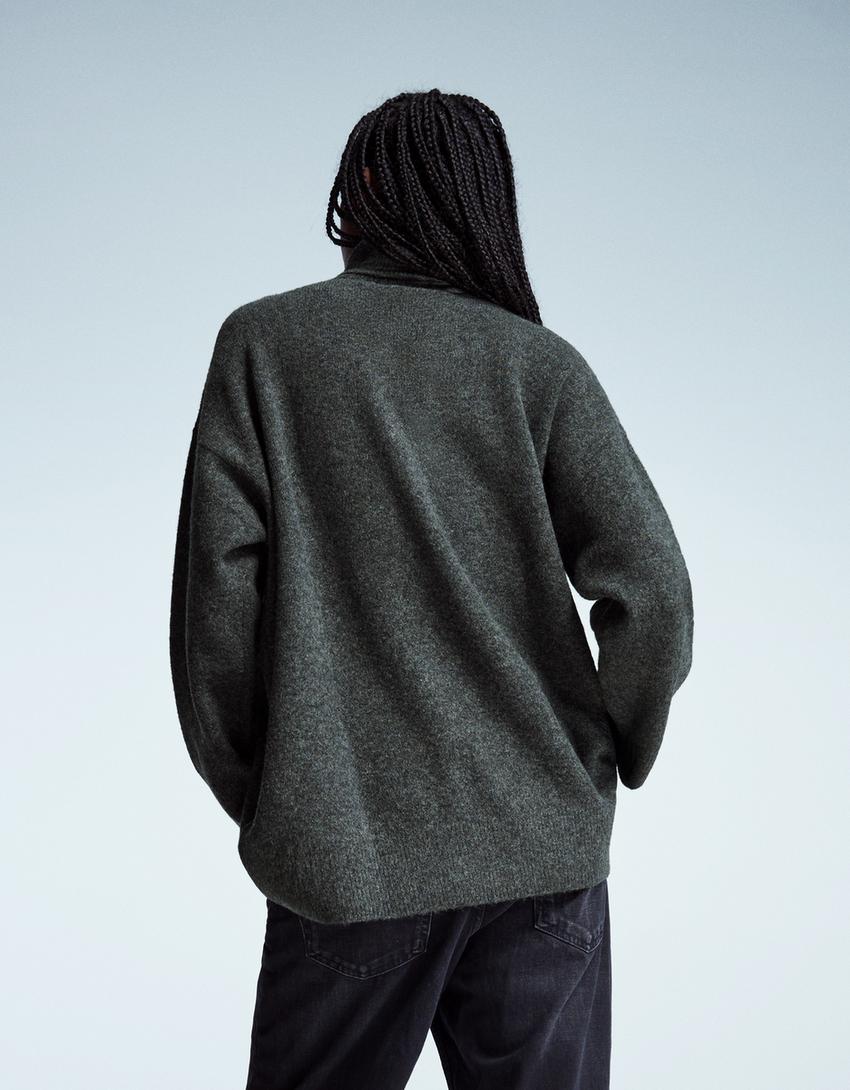 Oversized højhalset sweater-Mørk grå