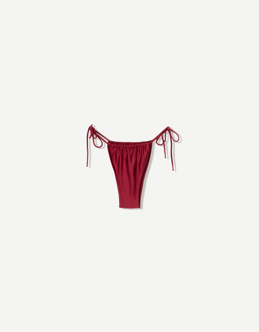 Burgundy bikini bottoms with ties-Maroon-0
