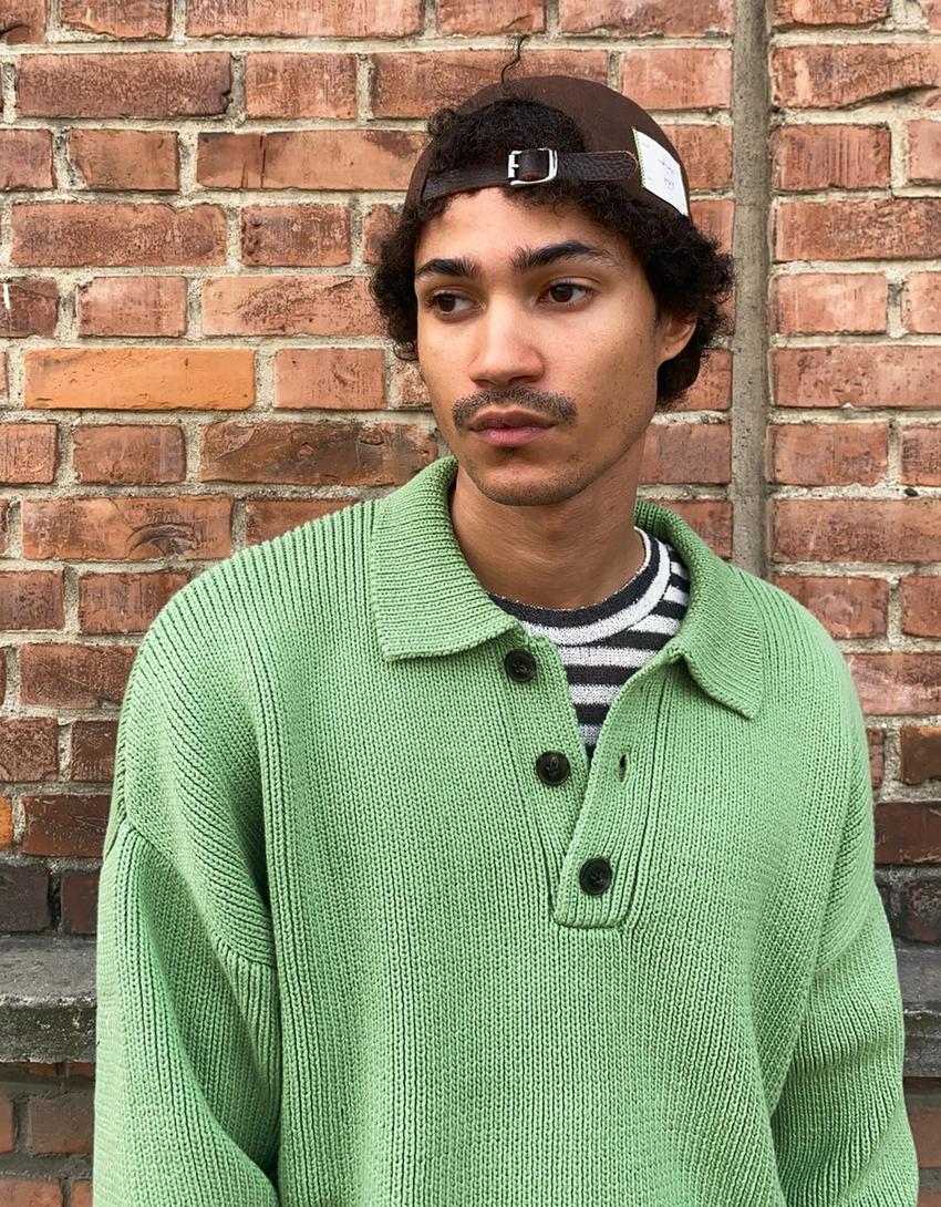 Pull Boxy fit col polo-Vert