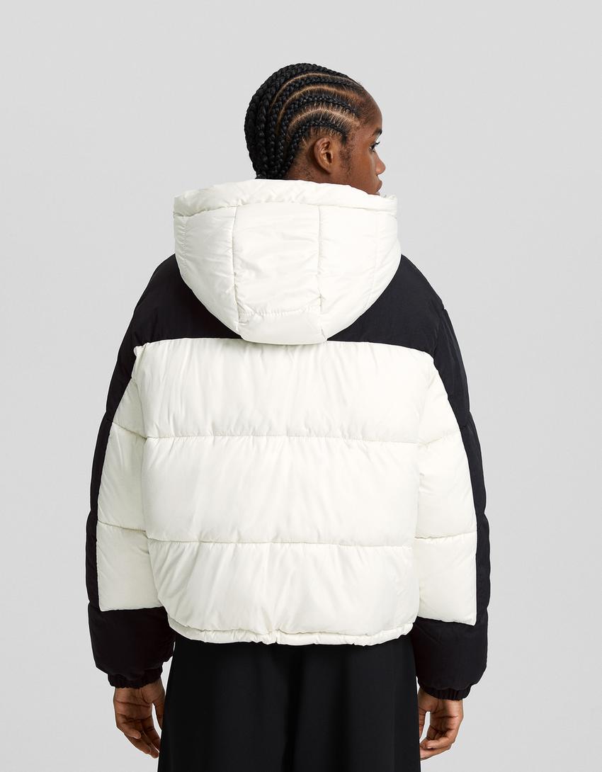 Caçadora caputxa bloc de color amb niló-Cru-1