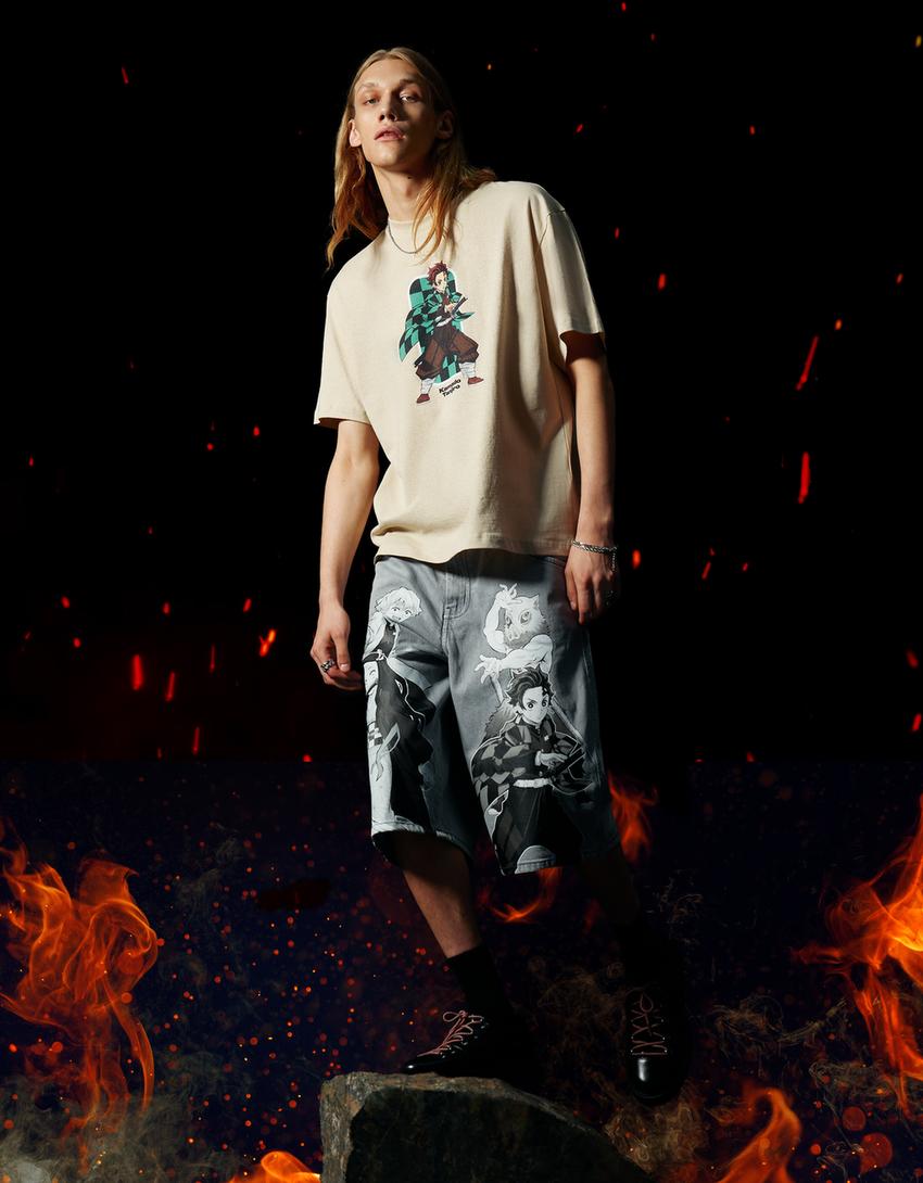 Demon Slayer printed baggy Bermuda shorts-Grey-3