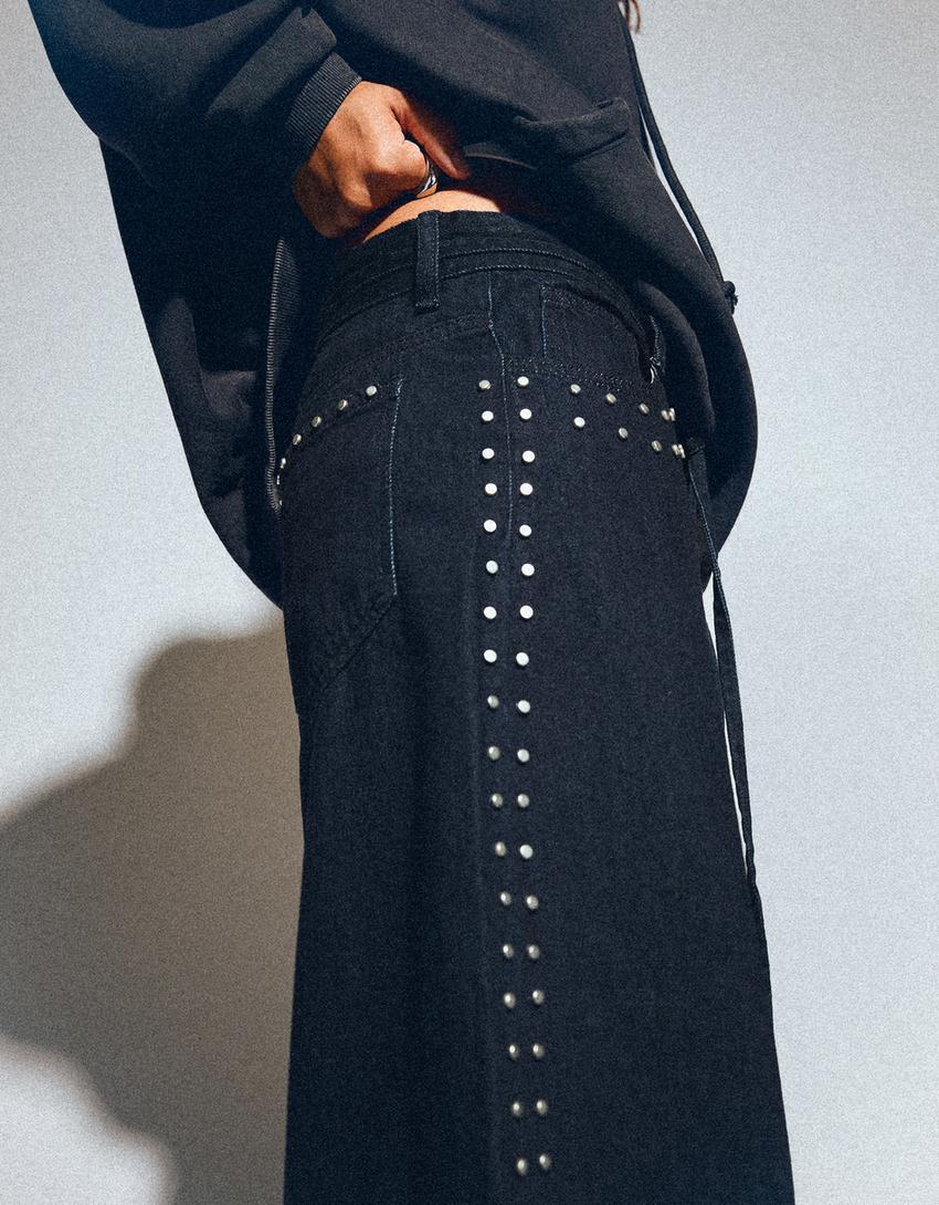 Zımbalı baggy barrel fit Jean-Denizci mavisi