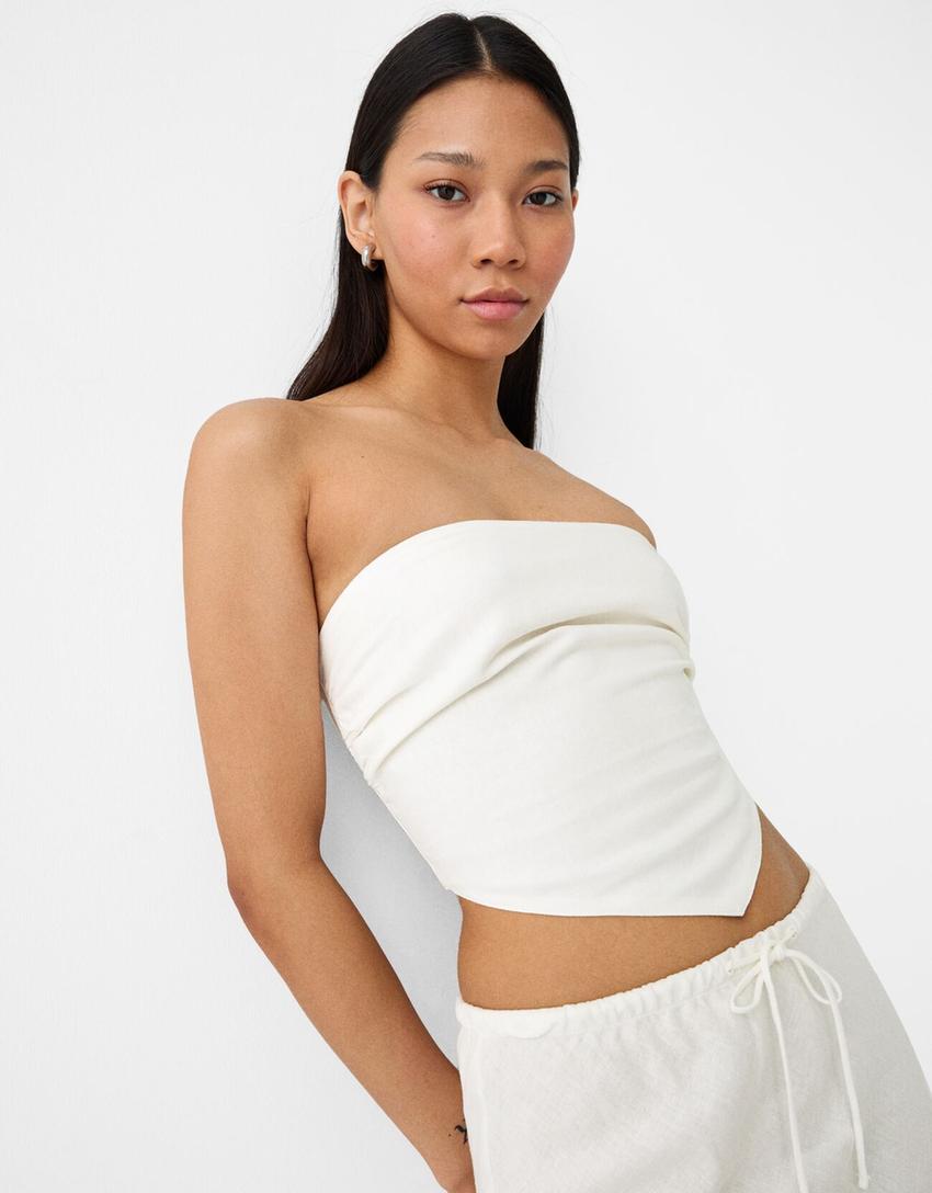 Top foulard avec lin-Blanc cassé-5