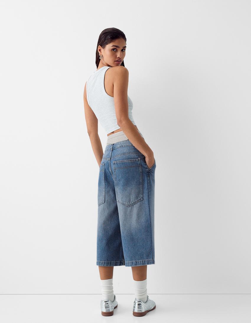 شورت برمودا واسع بتفصيل لباس داخلي-أزرق فاتح-2