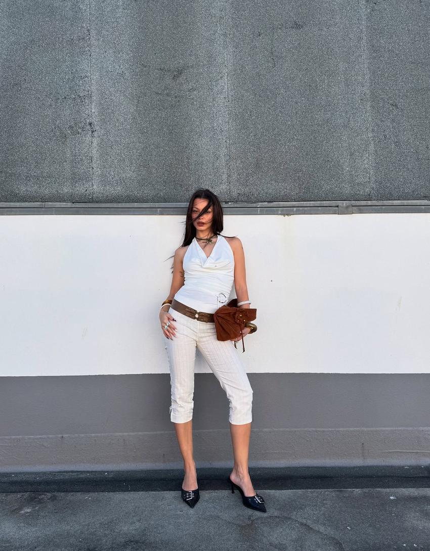 Pantalon capri rayures tennis-Blanc / Noir-1