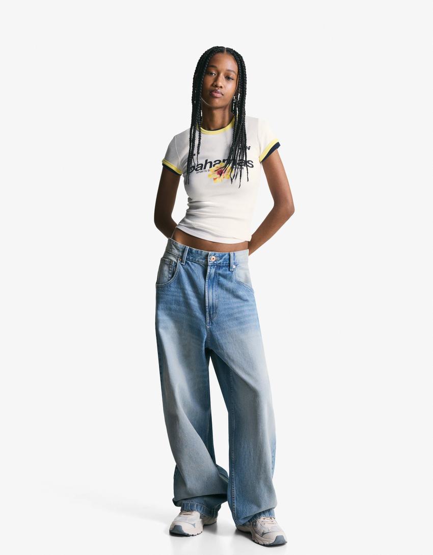 Short sleeve T-shirt with contrast print-Off white