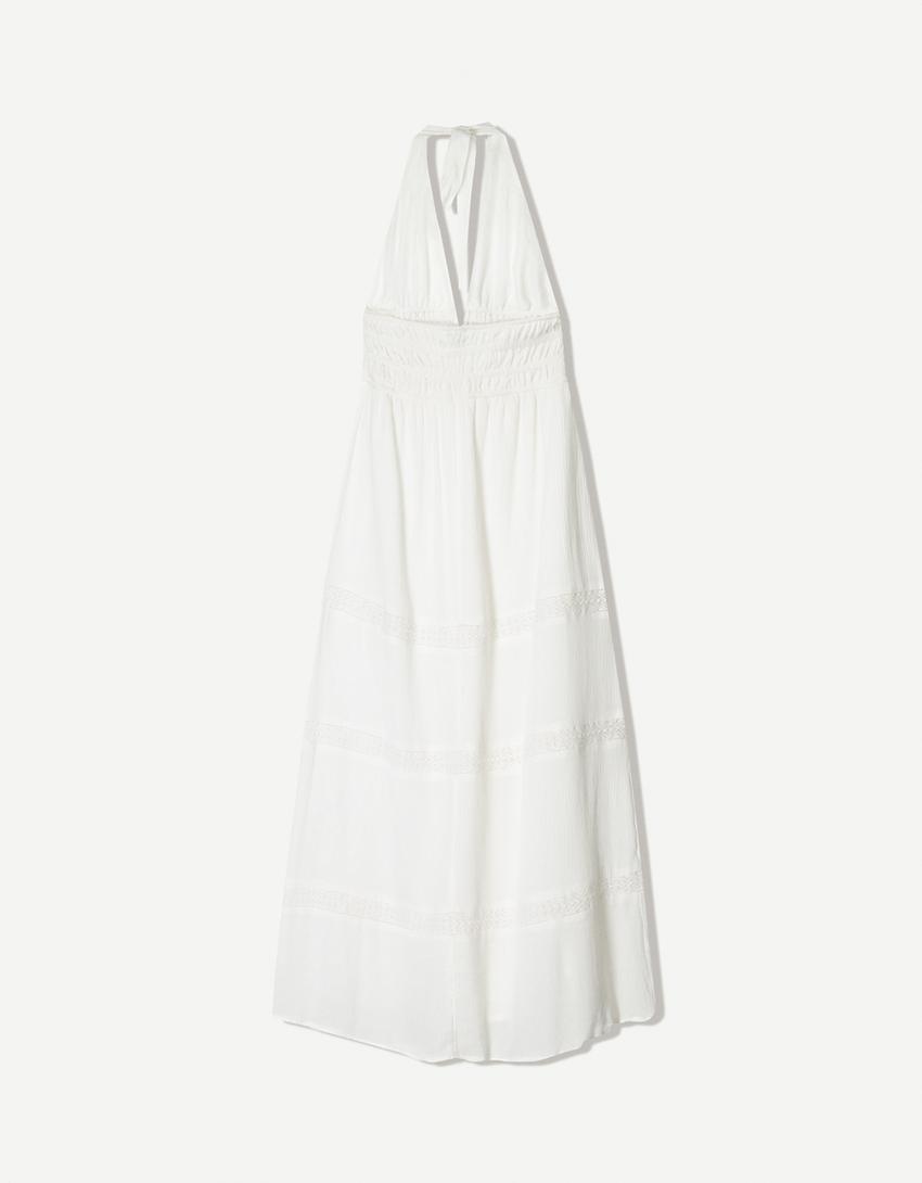 Robe encolure américaine volants-Blanc-5