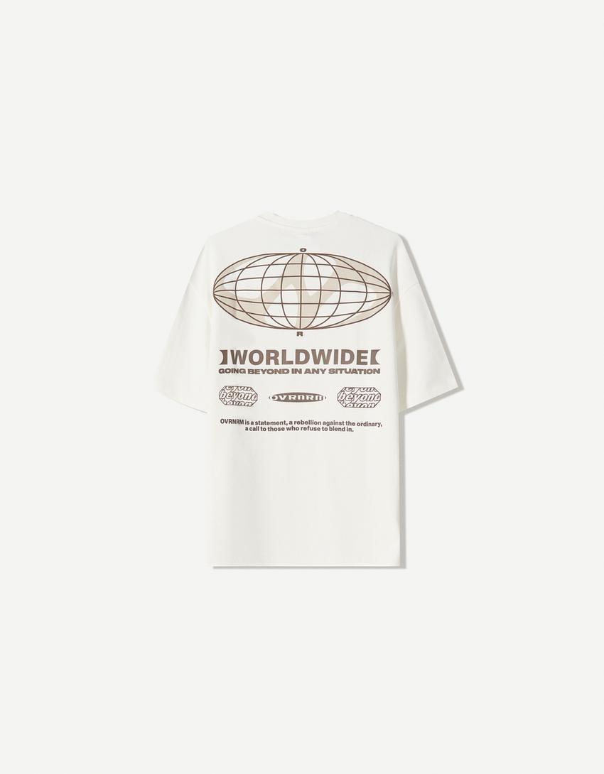 Printed short sleeve plush T-shirt-Off white-1