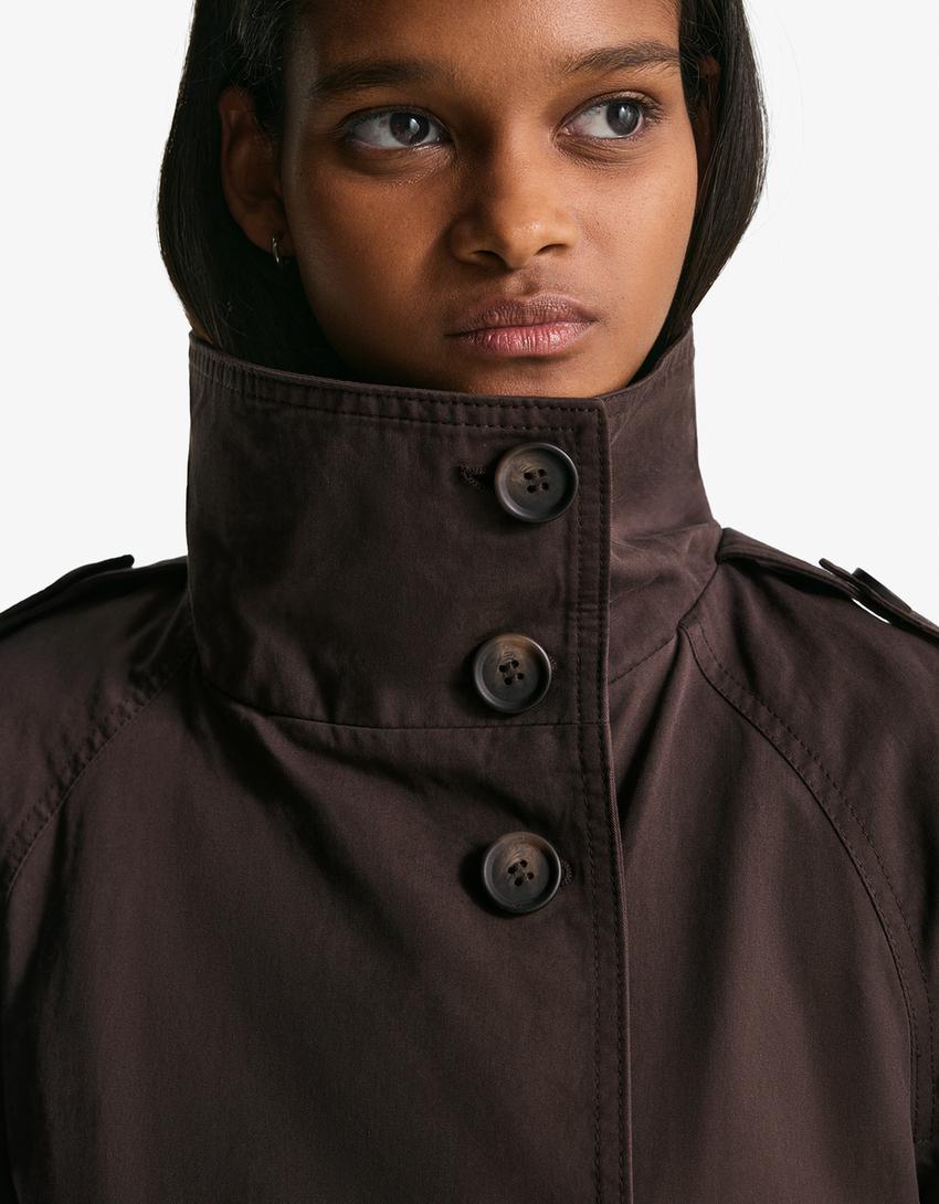 Cazadora trench cuello funnel-Marrón