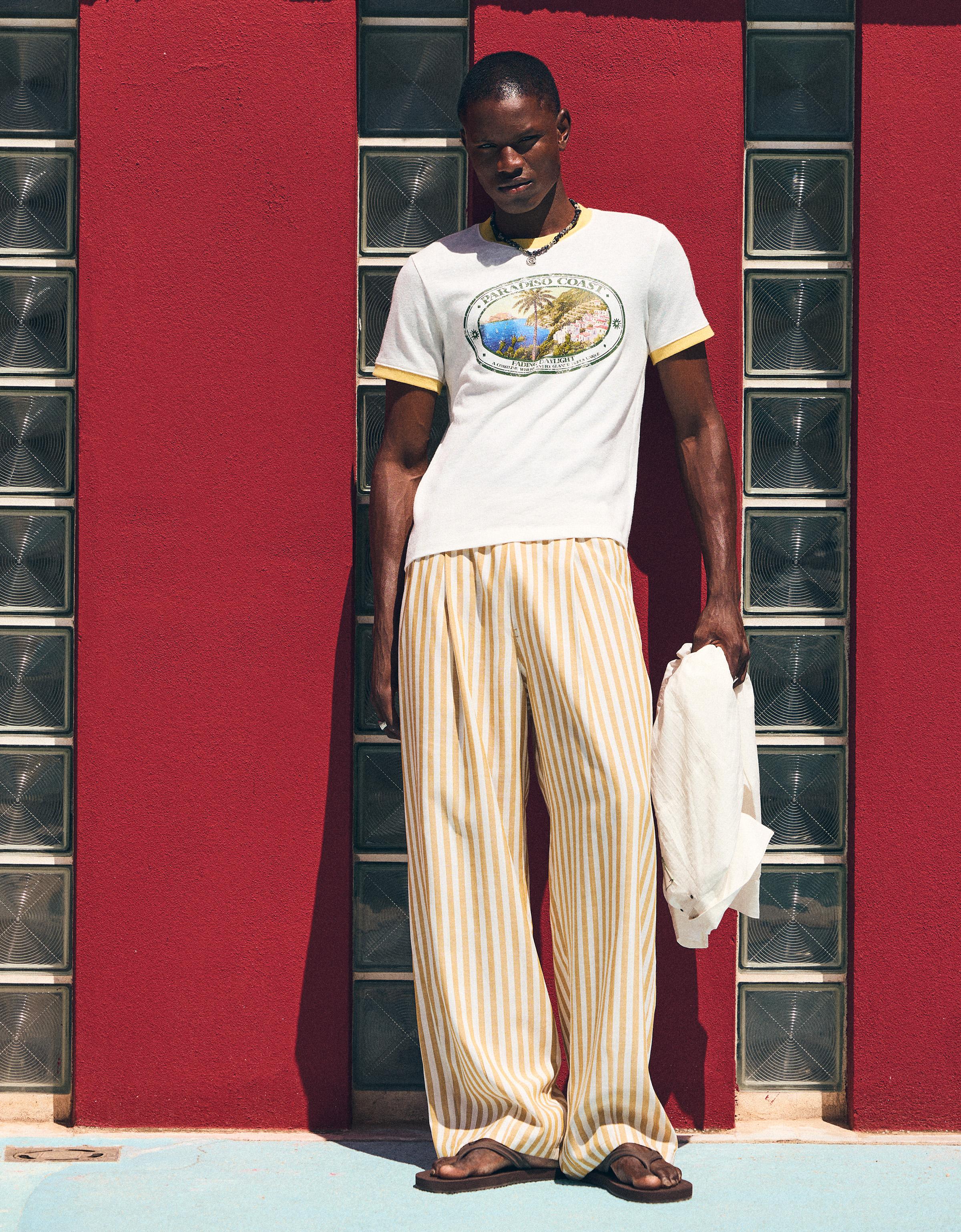 Bershka Pantalón Super Baggy Pijamero Hombre Camel