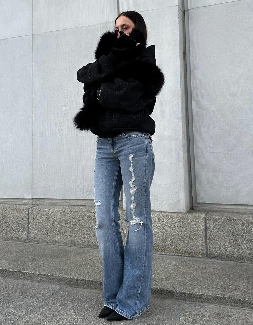 Flared baggy jeans with zips-Light blue