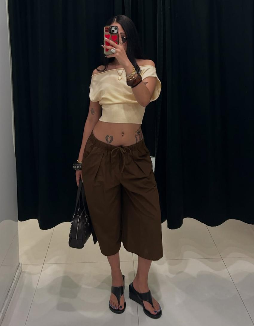 Bermude culotte betelie elastică-Maro