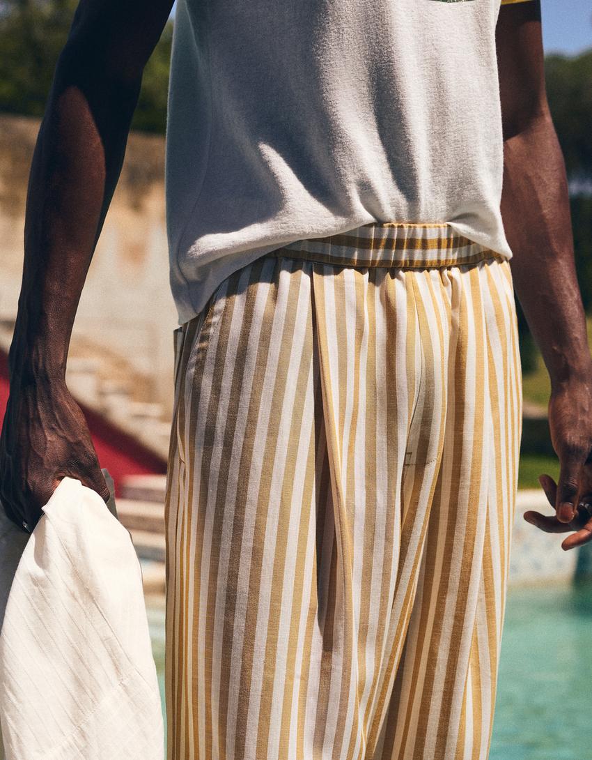 Pantalon super baggy fit style pyjama-Camel