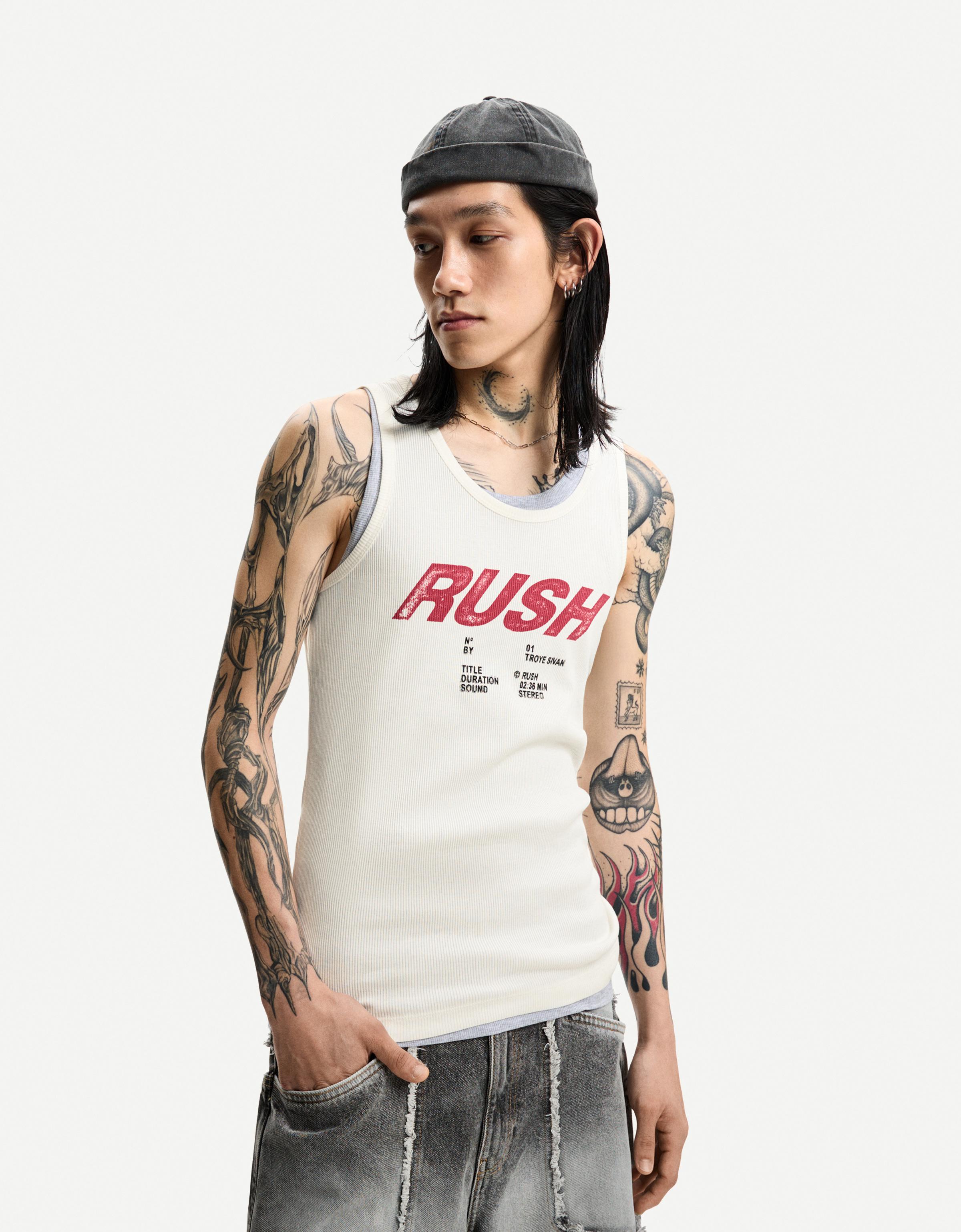 Bershka Troye Sivan Ripp-Trägershirt Herren Xs Weiss