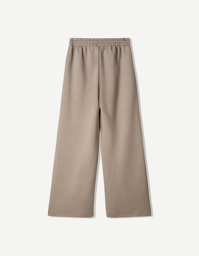 Soft touch wide-leg trousers-Sand