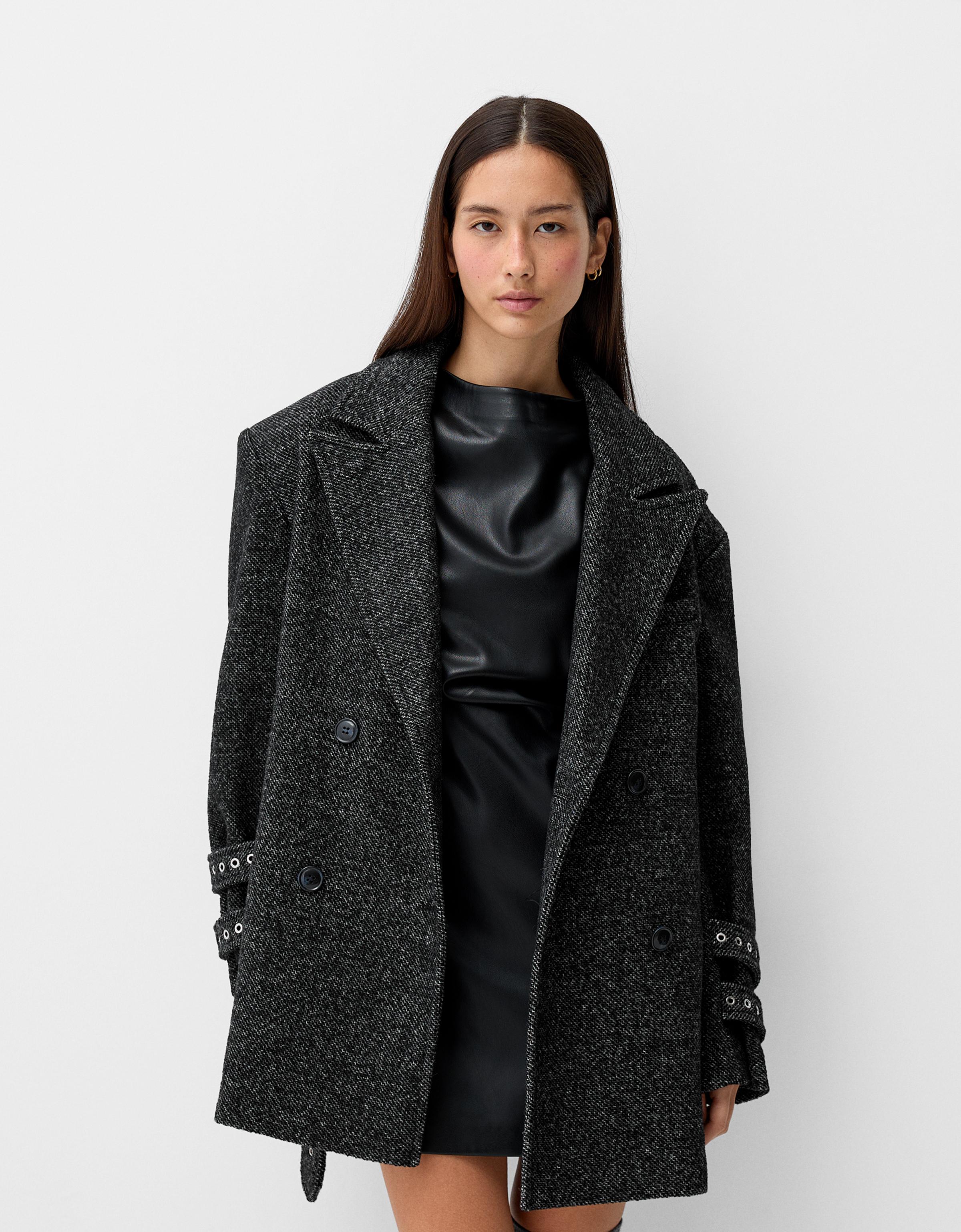 Bershka Mantel Generation Bershka Mit Eyelets-Ösen Damen Xs-S Schwarz