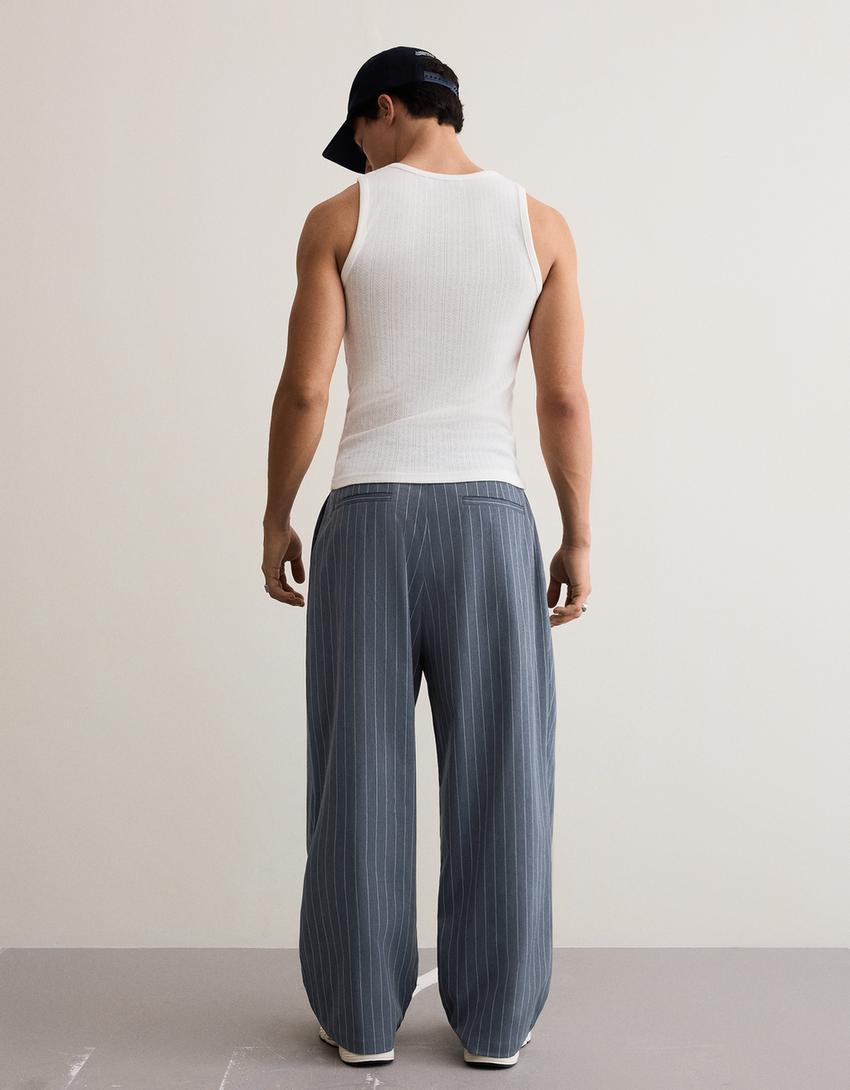 Super baggy fit çift pensli pantolon-Denizci mavisi