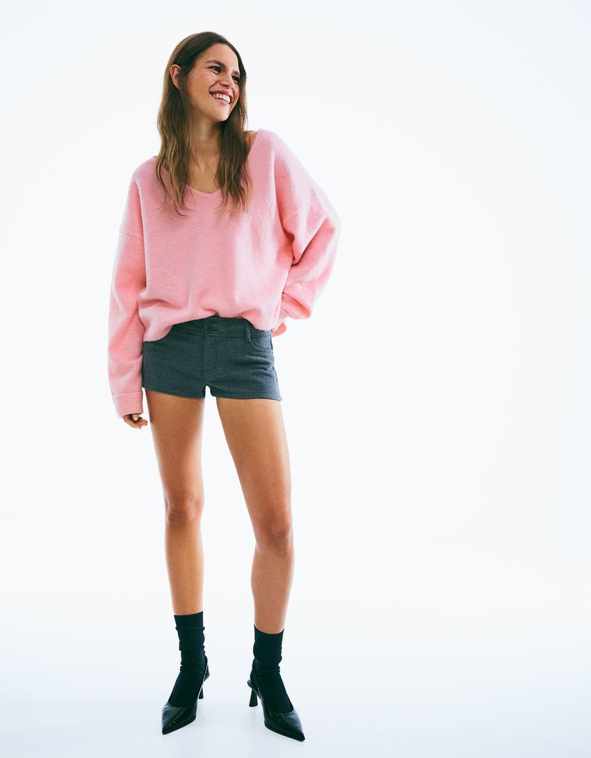 Jersey cuello pico soft touch-Rosa