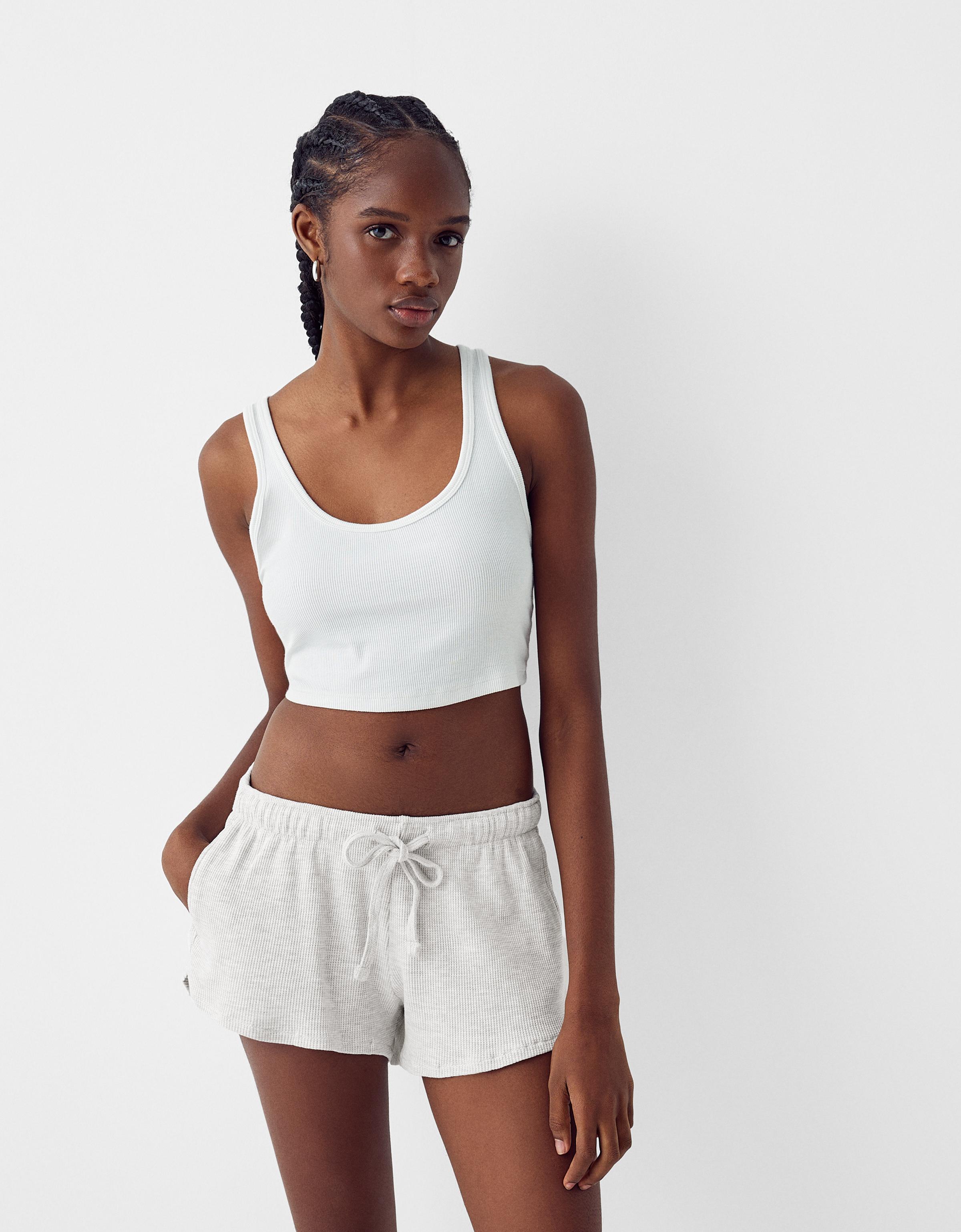 Bershka Shorts Aus Waffelgewebe Damen 10-12 Grau