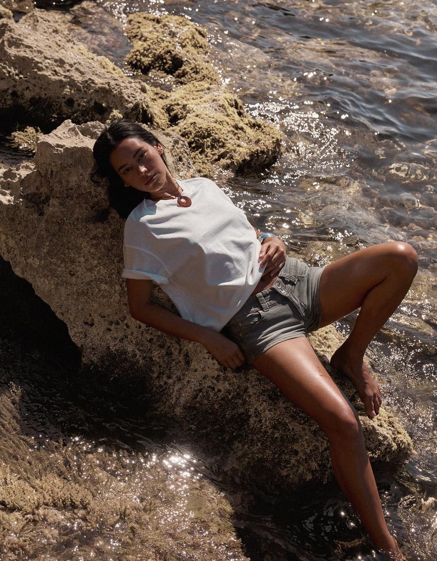 Short mini denim-Gris