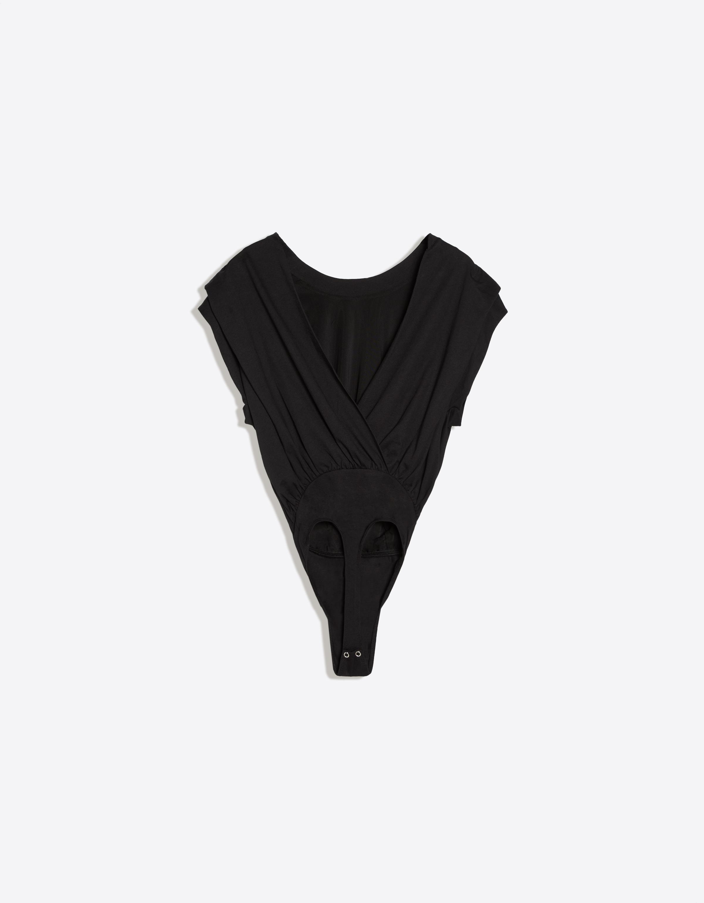 Pleated open-back bodysuit — Black