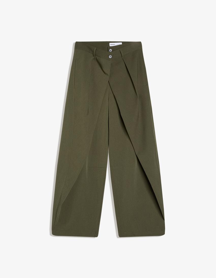 Pantalone barrel kroja sa naborima-Kaki