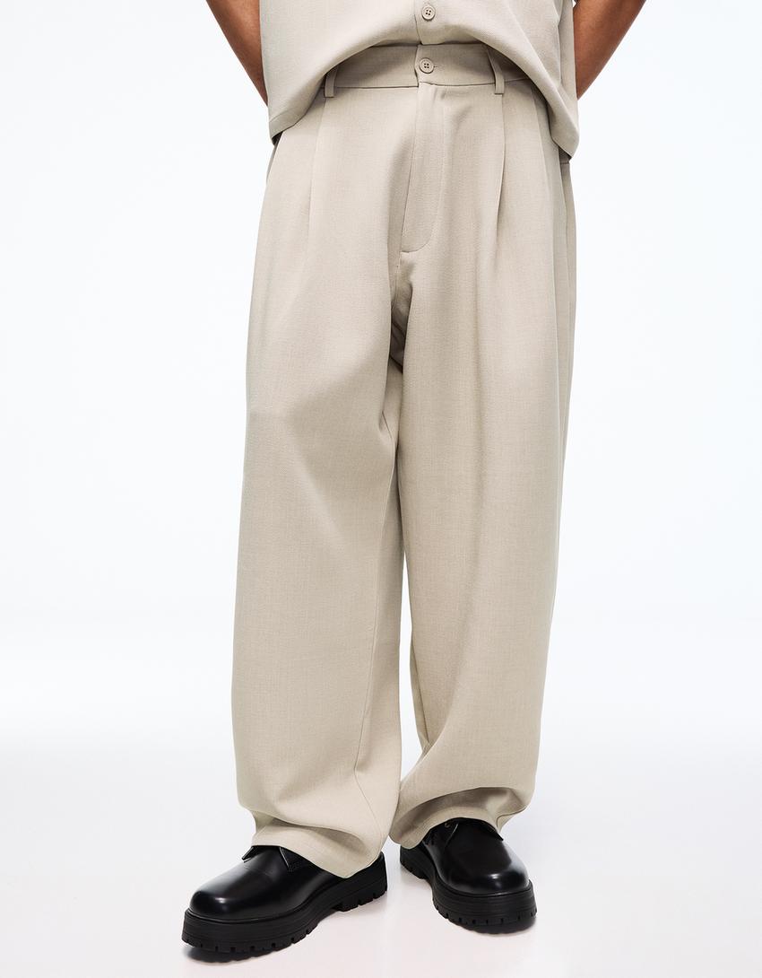 Super baggy tailored trousers-Stone
