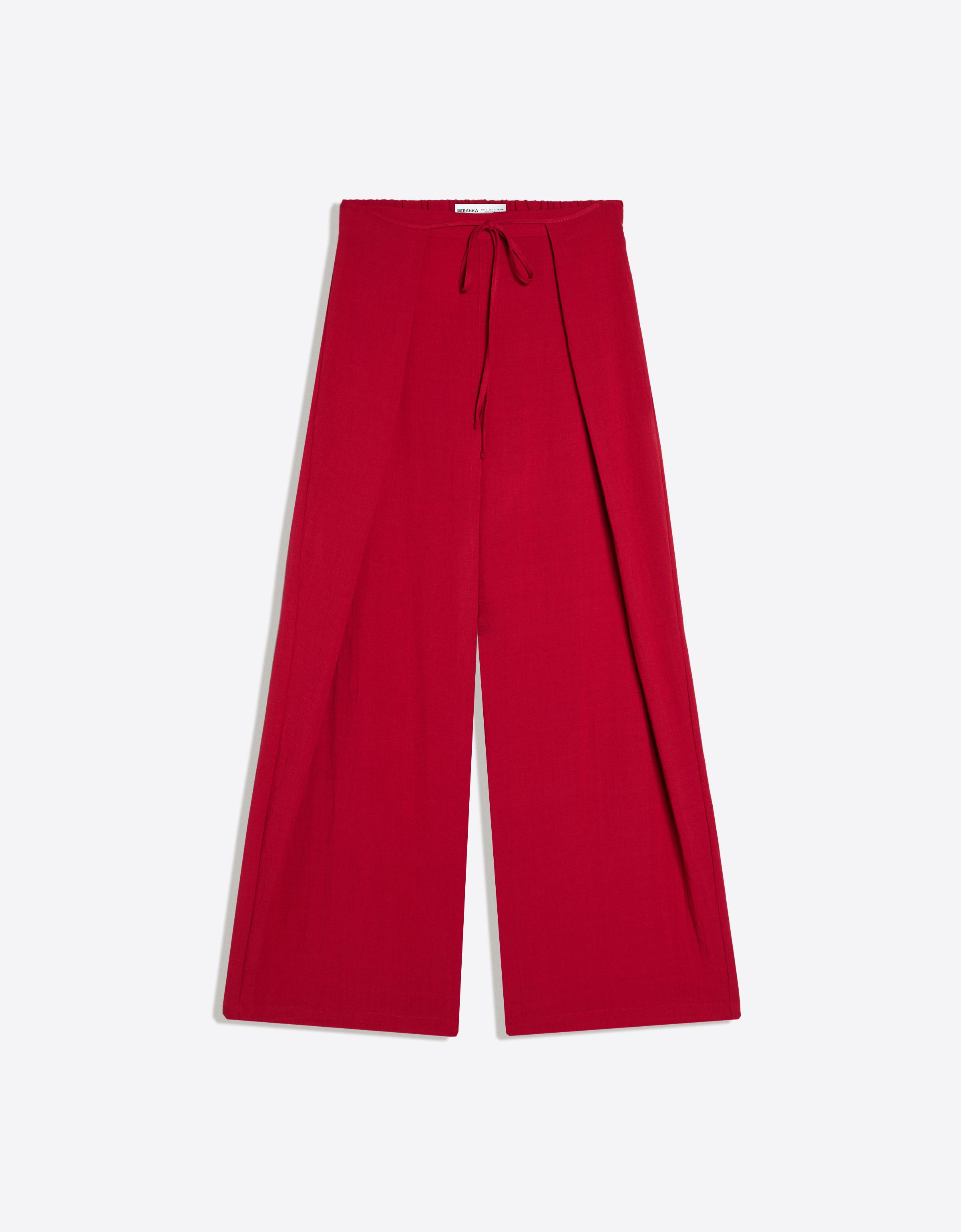Rustic wide-leg pleated trousers — Red