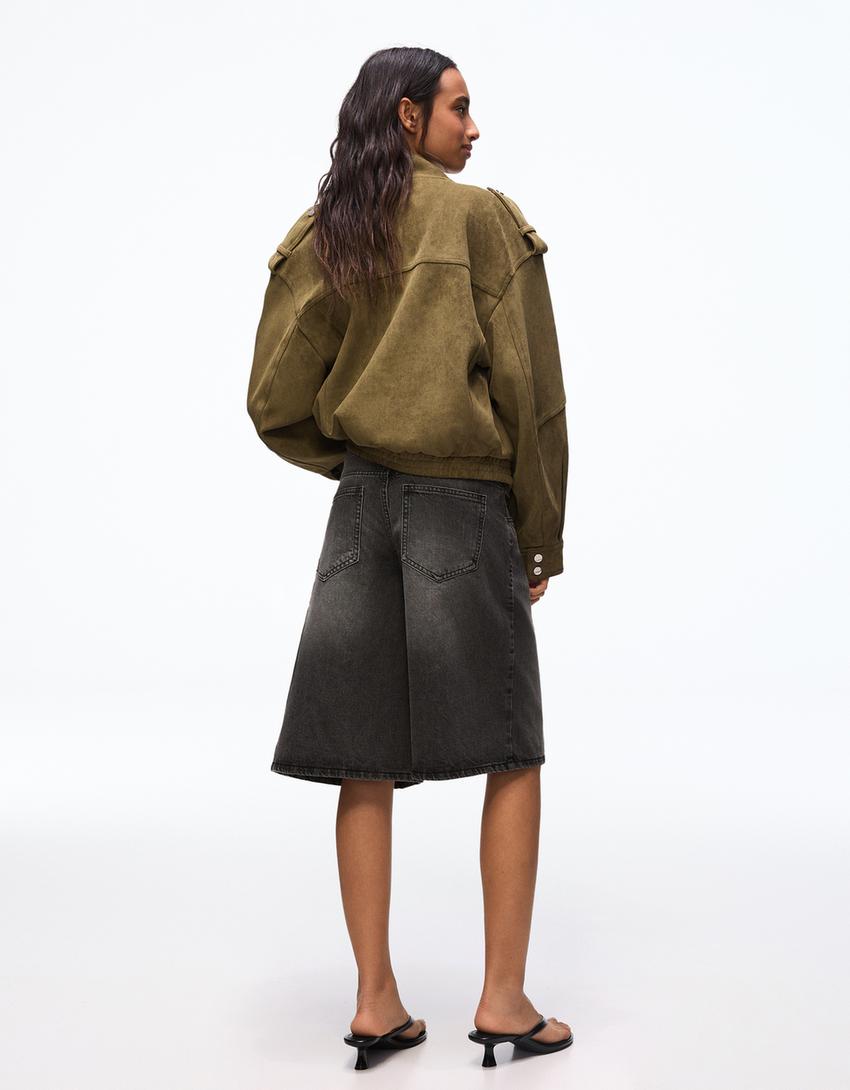 Baggy denim Bermuda shorts-Black