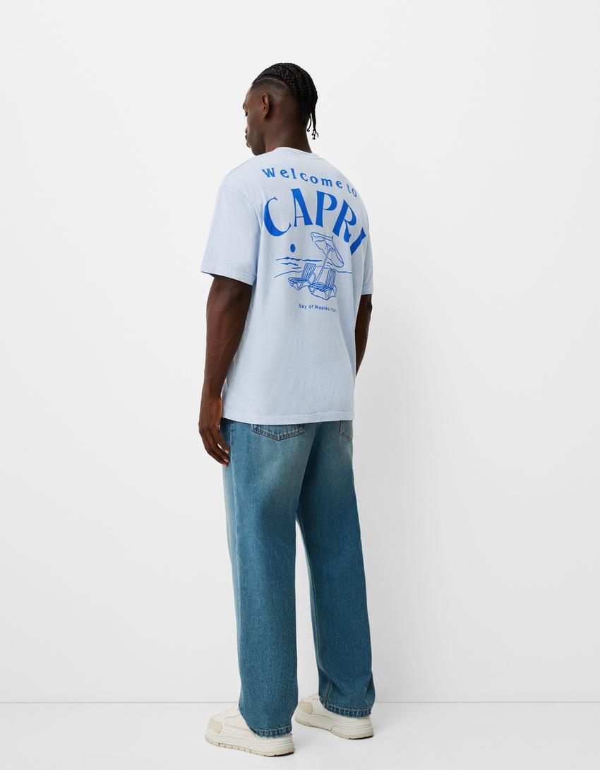 T-shirt de manga curta levada estampado-Azul claro-1