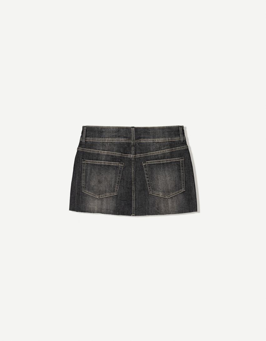 Denim mini skort-Black-4