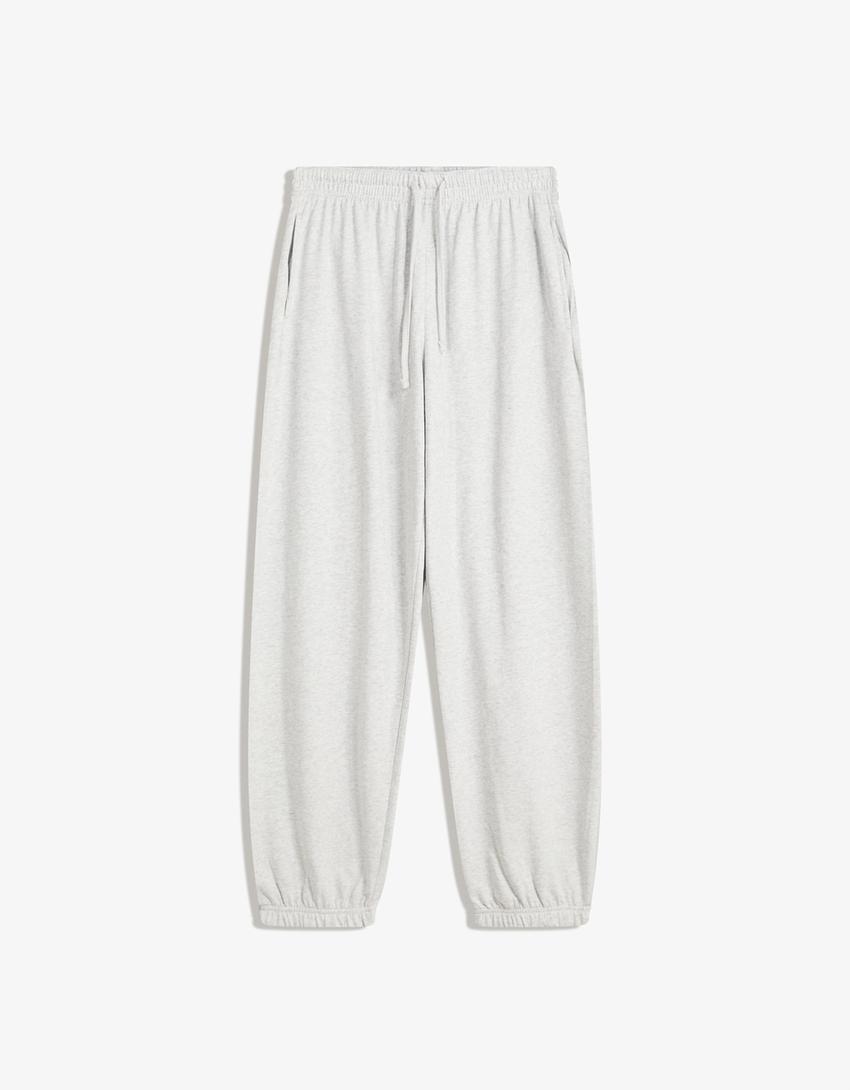 Joggerhose aus Plüsch-Grau-0