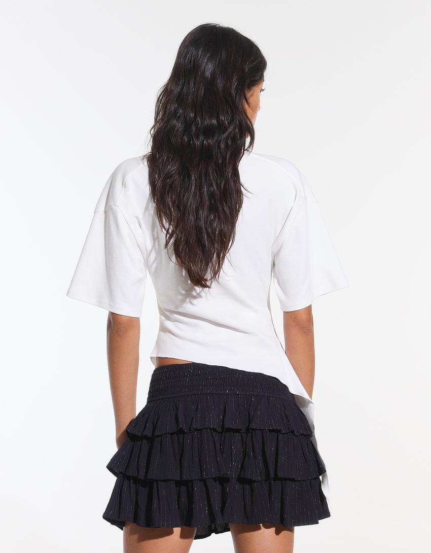 Mini suknja s metaliziranim volanima-Mornarska plava