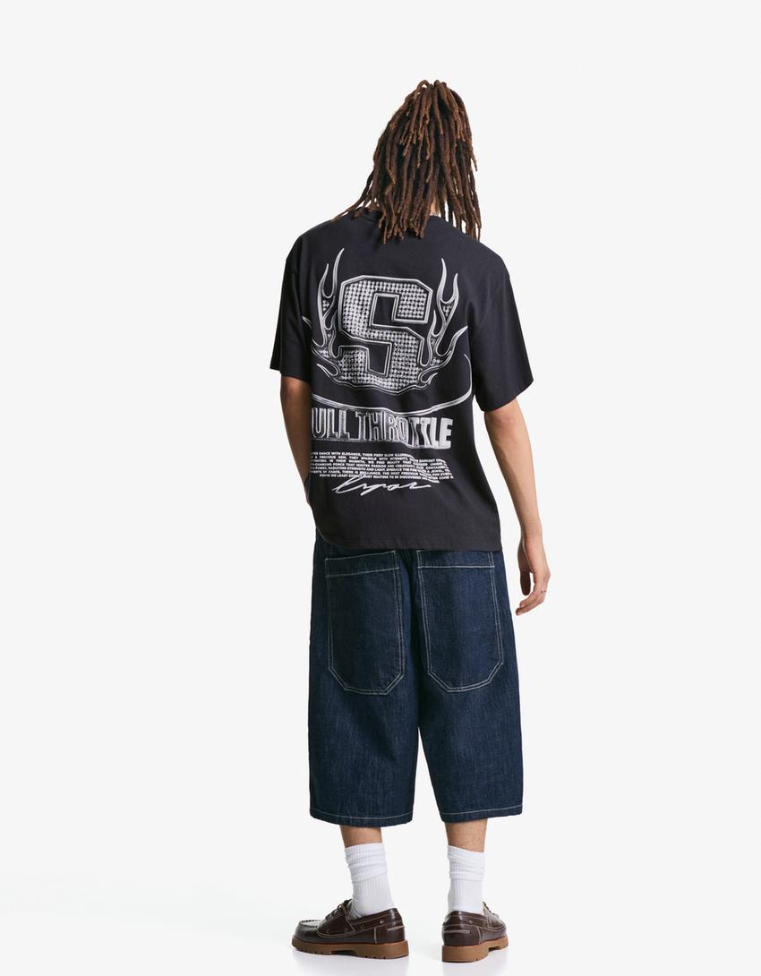 T-shirt manches courtes imprimé-Noir-1