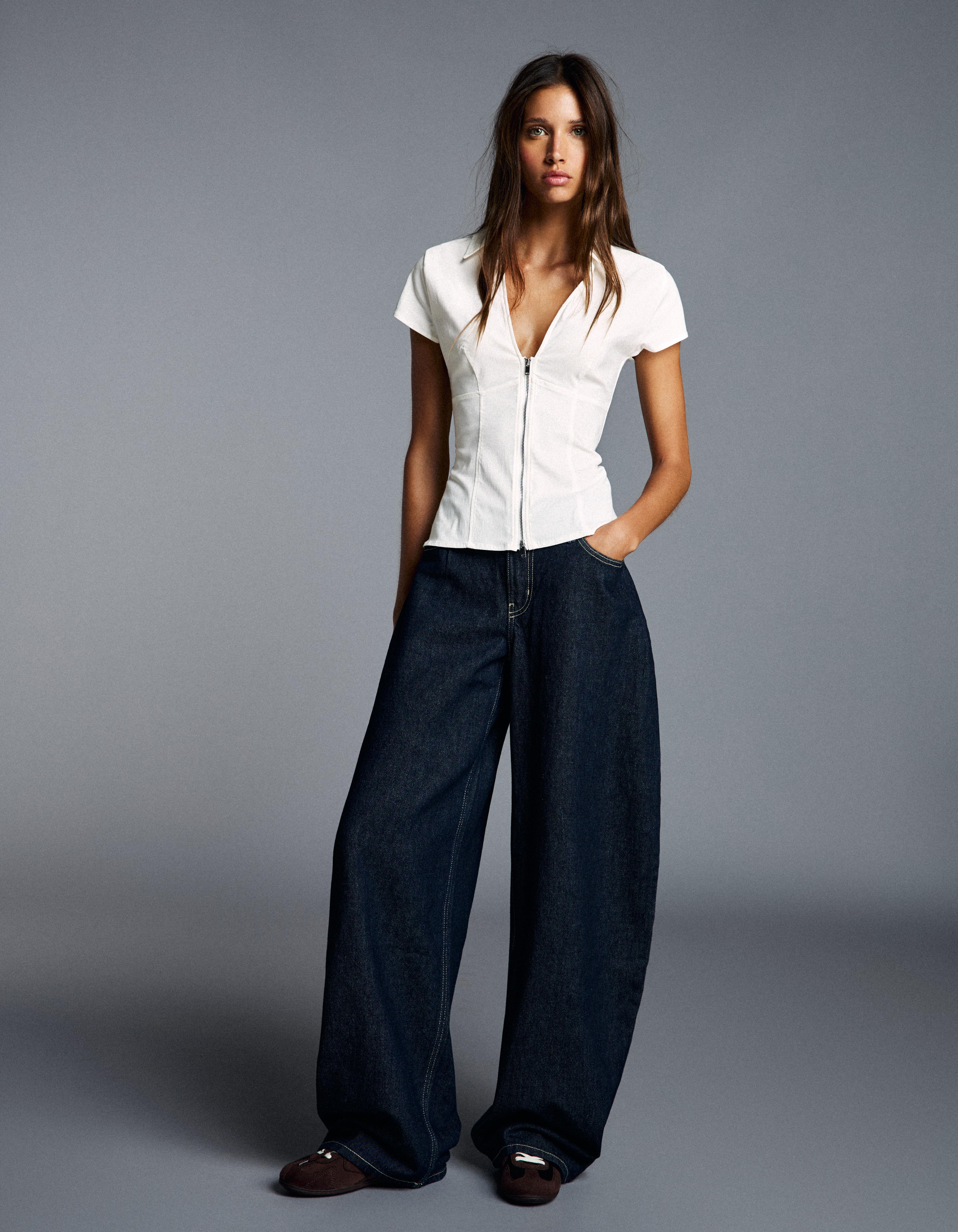 Short sleeve zip shirt — White