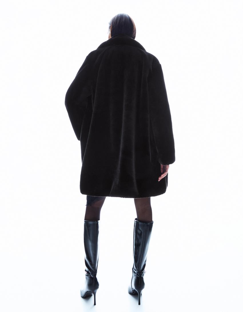Cappotto in pelliccia sintetica-Nero