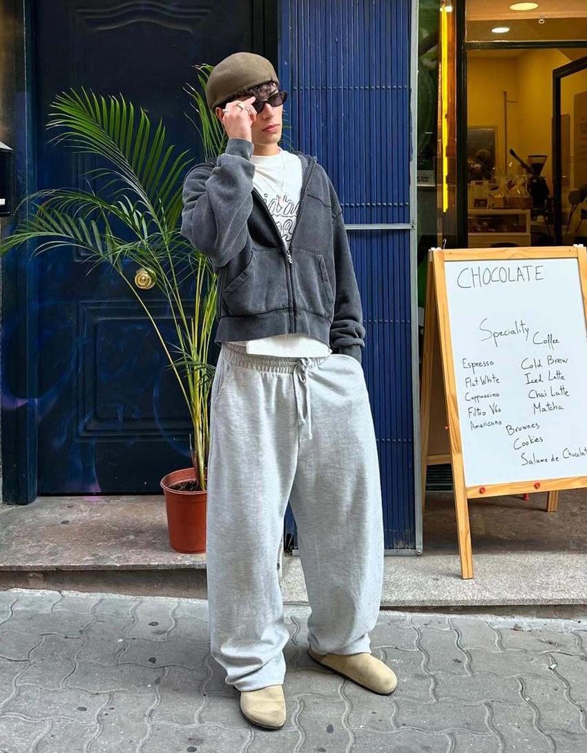 Felpa crop boxy con zip-Grigio