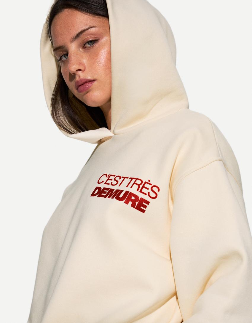 Printed hoodie-Cream-1