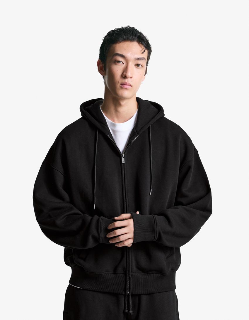 Zip-up hoodie-Black-0