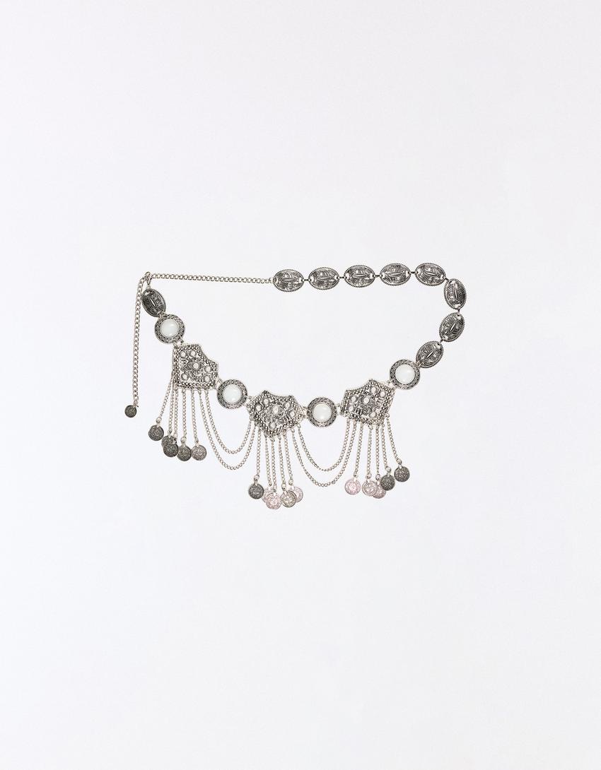 Chain belt with plates and stones-Silver