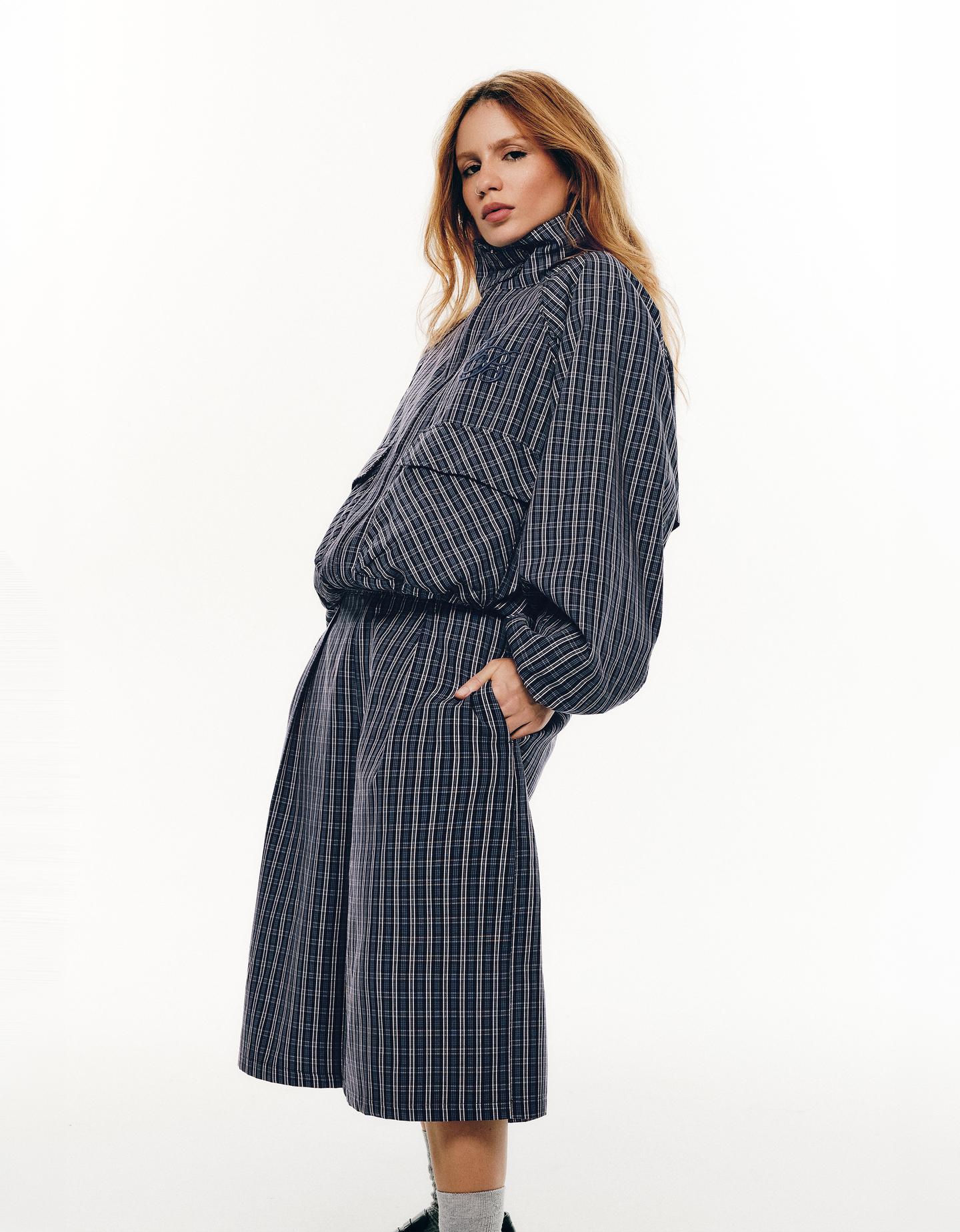 Bershka Bermuda Cuadros Carol Biazin Collection Mujer Marino