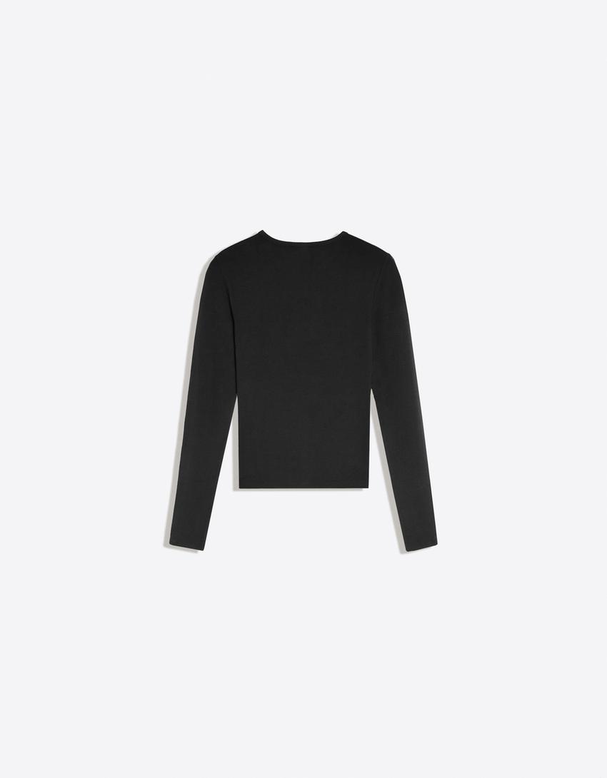 Long sleeve henley T-shirt-Black