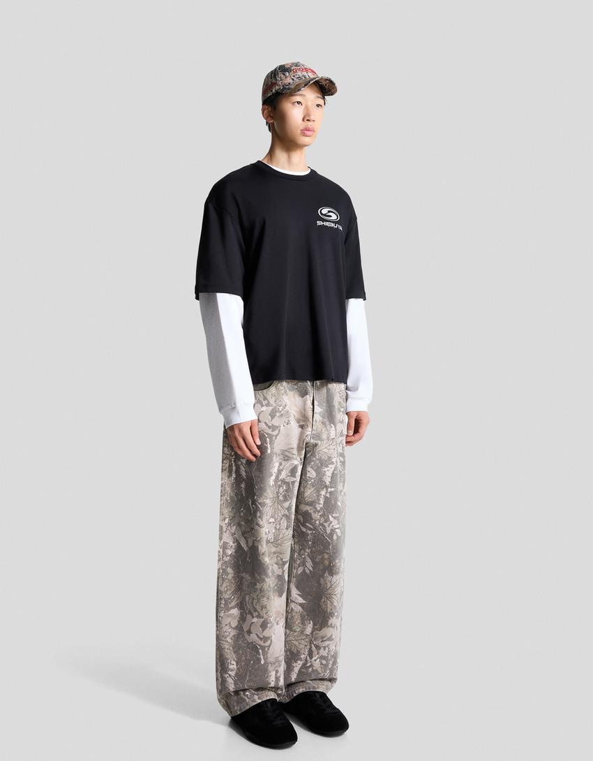 Pantaloni super baggy fit stampati-Multicolore