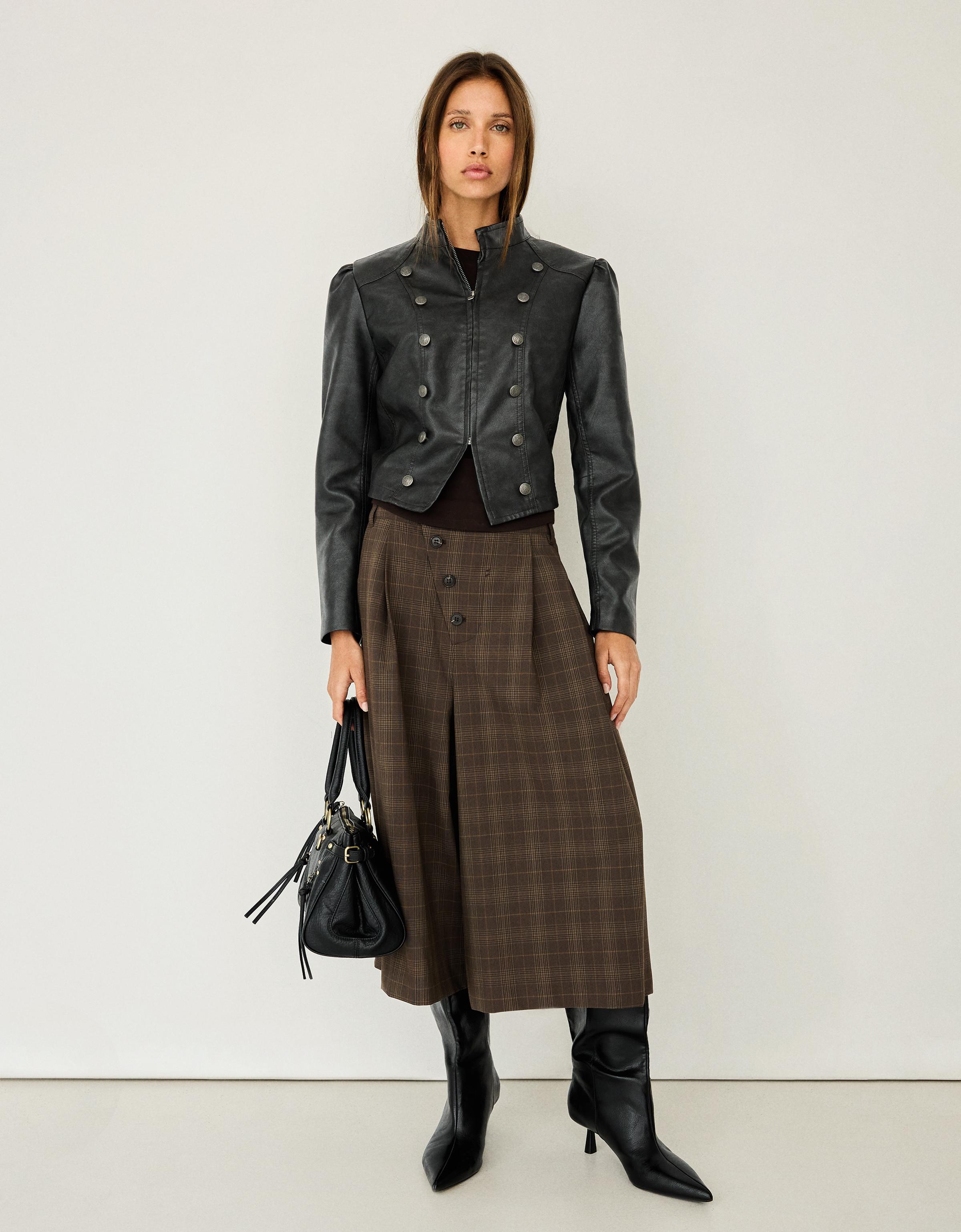 Leather effect button-up jacket