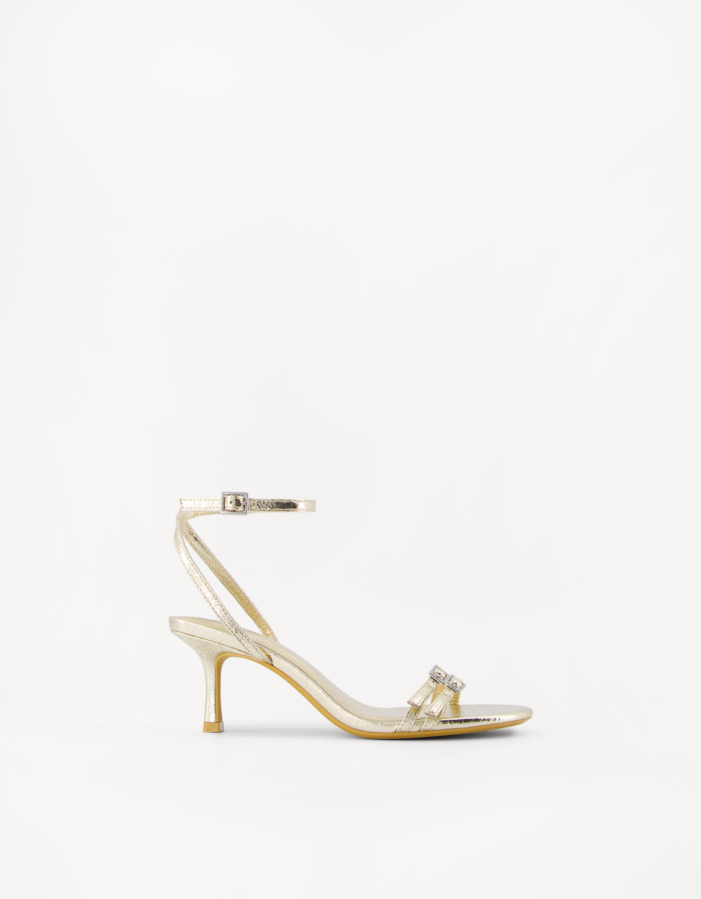 Bershka Sandalen Mit Absatz Und Knöchelriemchen Damen 37 Gold