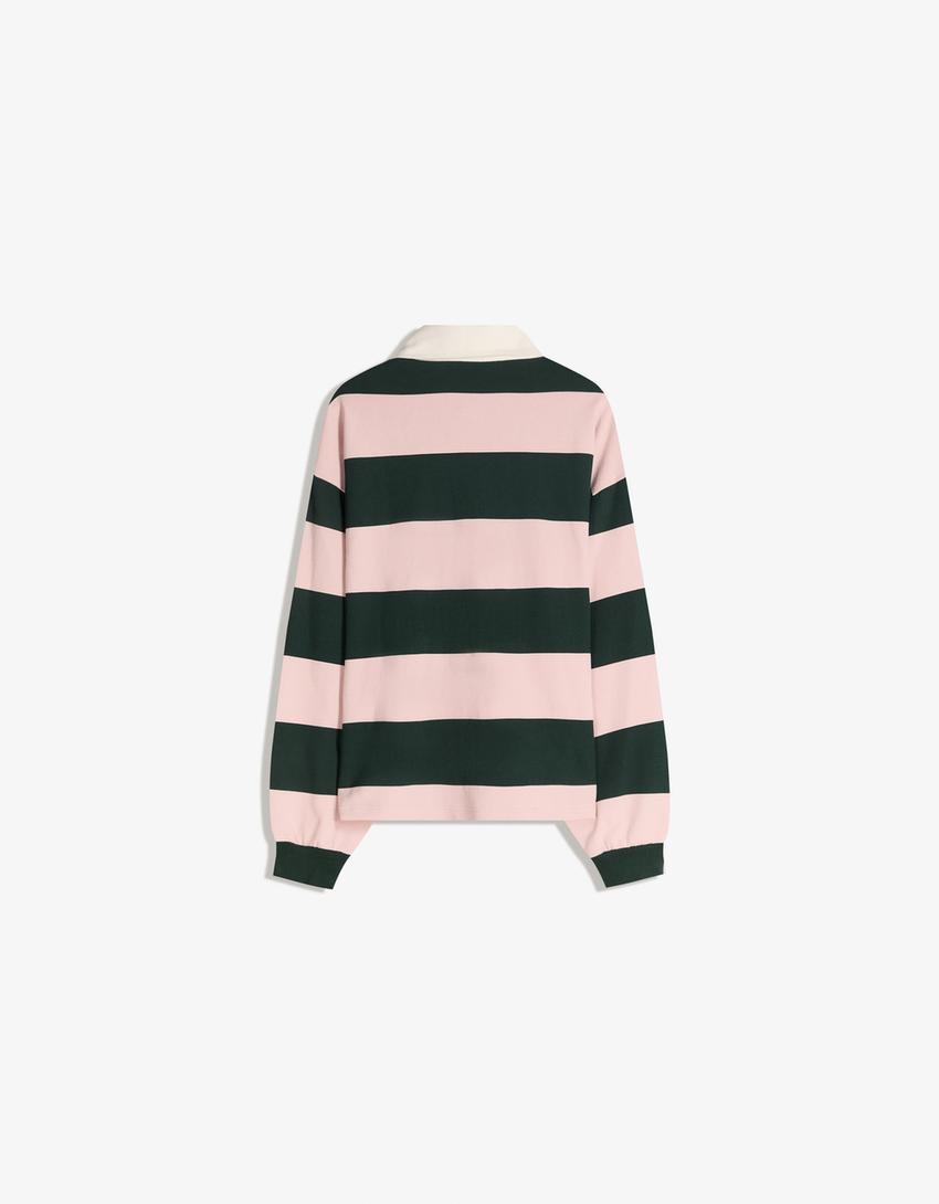 Polo en molleton rayé-Rose