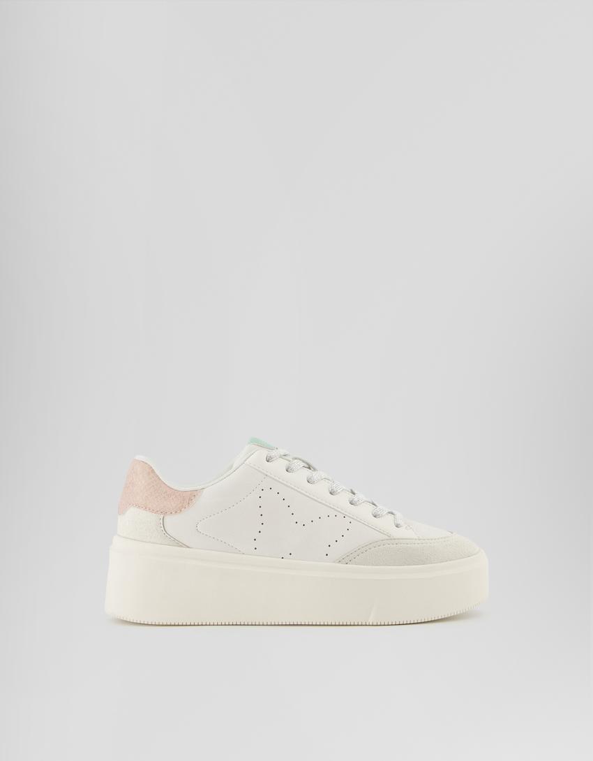 Sneakers gravées motif animal et brillants-Blanc-4