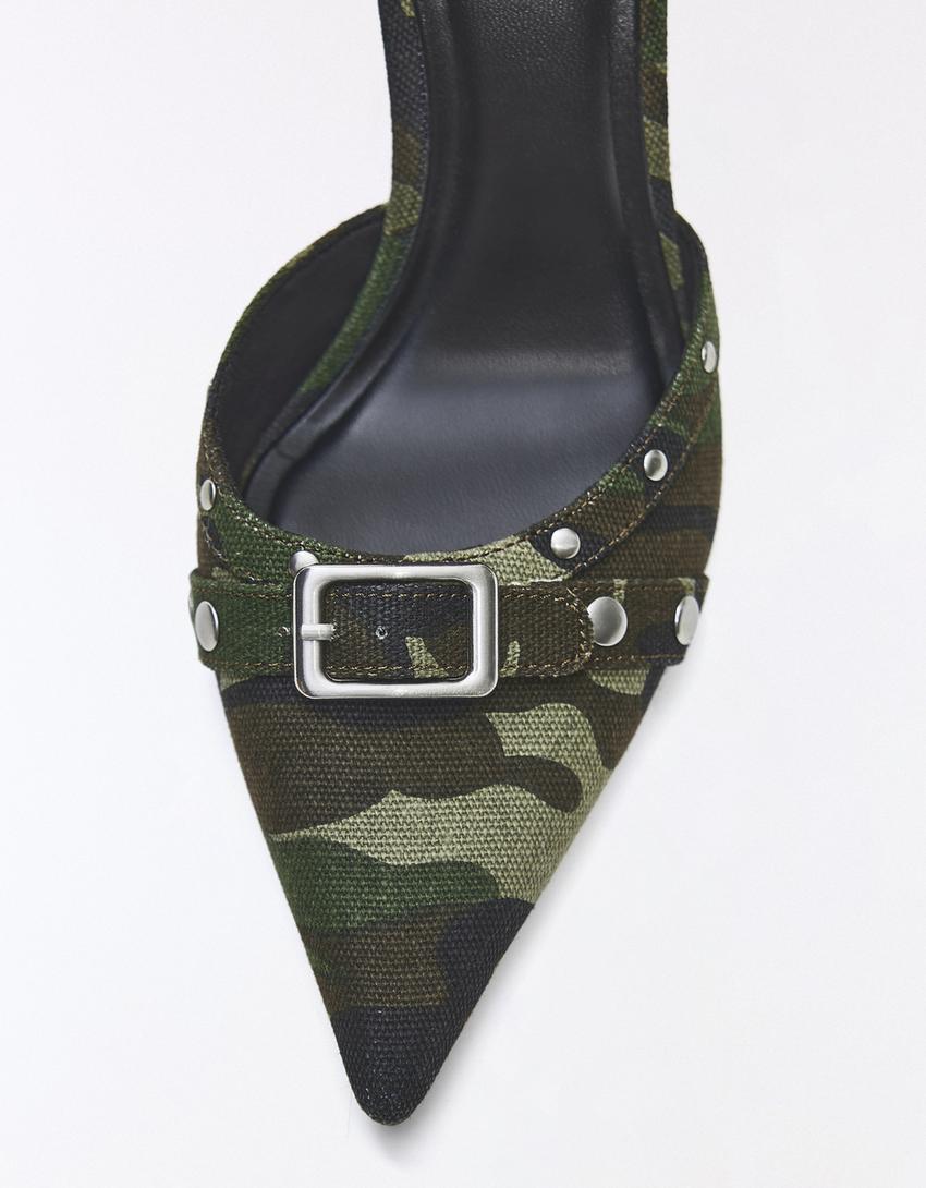 Heeled shoes with ankle strap and buckle detail-Camouflage